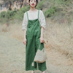 Washed Linen Women Overall Pants Dress Linen Jumpsuits Women WideLeg Pants