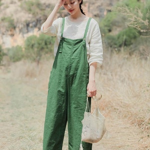 Washed Linen Women Overall Pants Dress Linen Jumpsuits Women WideLeg Pants