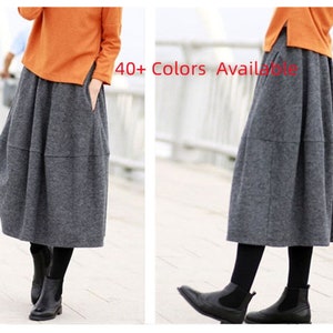 Women Winter Wool Skirt, Elastic Skirts with Deep Pockets,Lantern Wool skirts,  Available 40+ Colors