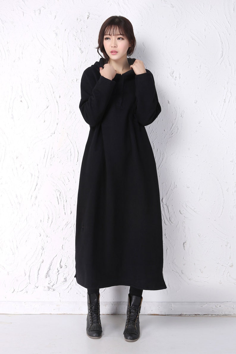 Black Fleece Dress Long Women Dress Thick Thermal Women Warm Winter