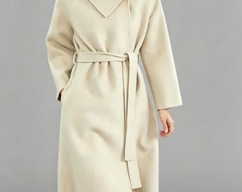 Large Collar Warm Women winter coat,Light Wool Jackets,Wool Coat,Winter Coat Large Pockets