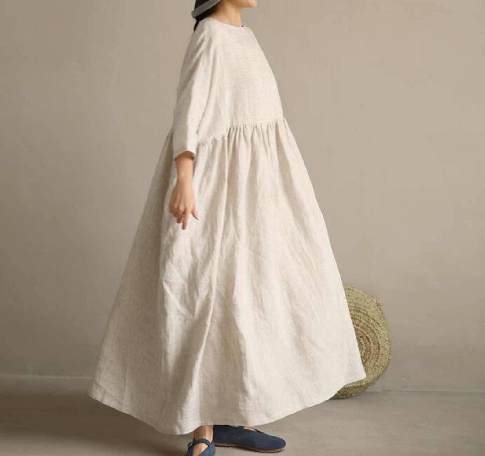 Loose Washed Soft Linen Dress, Drop Shoulder Dress, Women Dresses ...