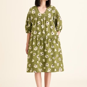 Flower Linen Cotton Dress,Loose dress Waistline, summer dress Women Dresses/5593