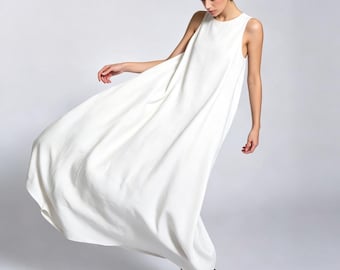 Loose washed Soft Linen dress, Drop shoulder dress, Women Dresses, Retro dress ,Maxi Women Dresses ,80+ colors available/0959