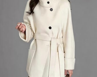 Stand Collar Warm Women winter coat,Light Wool Jackets,Wool Coat,Winter Coat Large Pockets