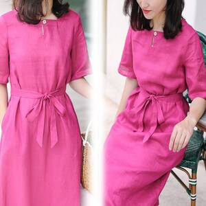Square Neck Summer Women Dress Soft Long washed Linen Women Dresses /simplelinenlife 1103