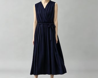 V Neck Washed Soft cotton Linen dress,Anysize dress  summer maxi dress Women Dresses/9589