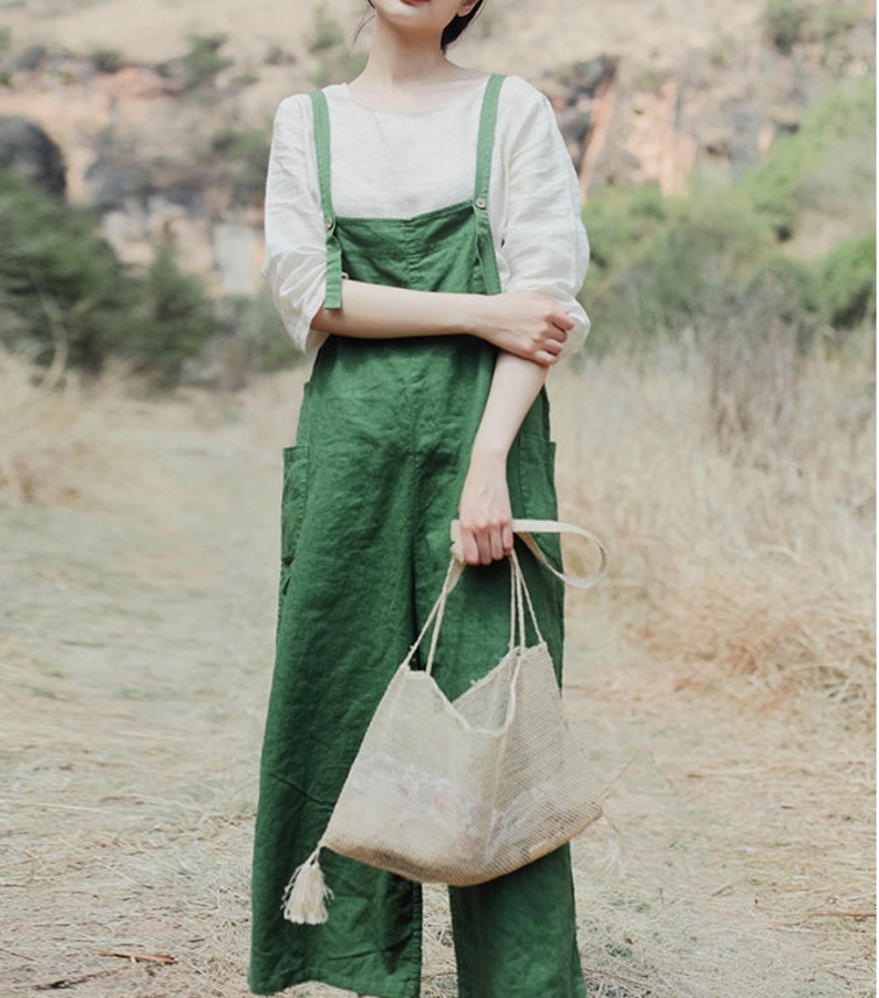 Washed Linen Women Overall Pants Dress Linen Jumpsuits Women WideLeg Pants