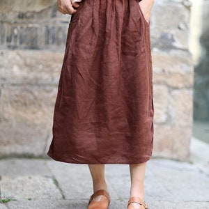 Women Linen Skirt, Washed Linen Skirts, Soft linen Skirts,Deep Side Pockets, 50colors available 2111 image 8