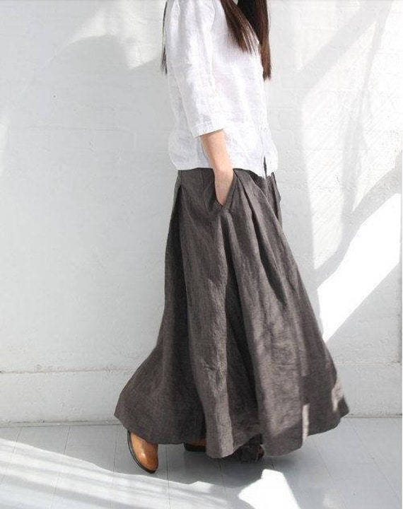 Women Soft Washed A-line Linen Long Skirt Elastic Skirts With - Etsy
