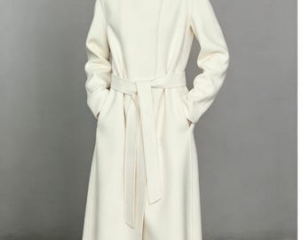Long White Warm Women winter coat,Light Wool Jackets,Maxi Wool Coat,Winter Coat Waistbelt