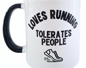 Running Mug – Loves Running Tolerates People – Funny Gift for Runners, Runner Birthday Present, Father's Day Gift, Running Gift for Men