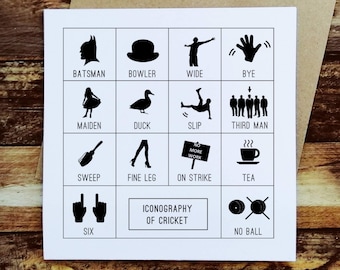 Cricket Card – Iconography of Cricket – Funny Cricket Gift, Cricketer Birthday Card, Cricket Coach Card, Gift for Cricket Lover