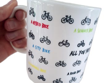 Cycling Mug – All You Need Is Love and Bikes – Funny Gift for Cyclists, Cyclist Birthday Present, Cycling Gift for Men or Women