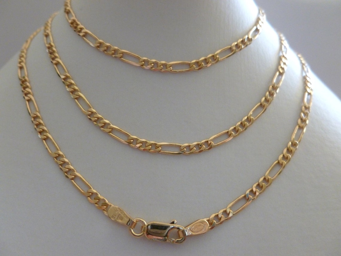 9ct 9k Solid Yellow Solid Gold Figaro Flat Link Chain Necklace Etsy