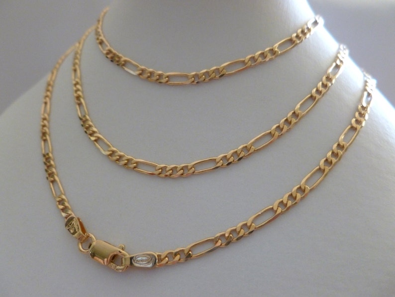 9ct 9k Solid Yellow Solid Gold Figaro Flat Link Chain Necklace Etsy