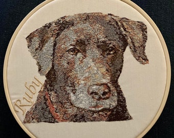 Pet portrait photo stitch embroidery in a hoop