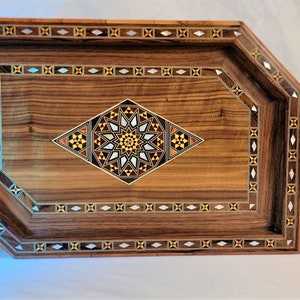 Modern wooden Tray, Handmade serving tray. Decorative tray. Mosaic and pearl coffee tray. Size is 17.8x11.9x1.3 inches. Gift for Her.