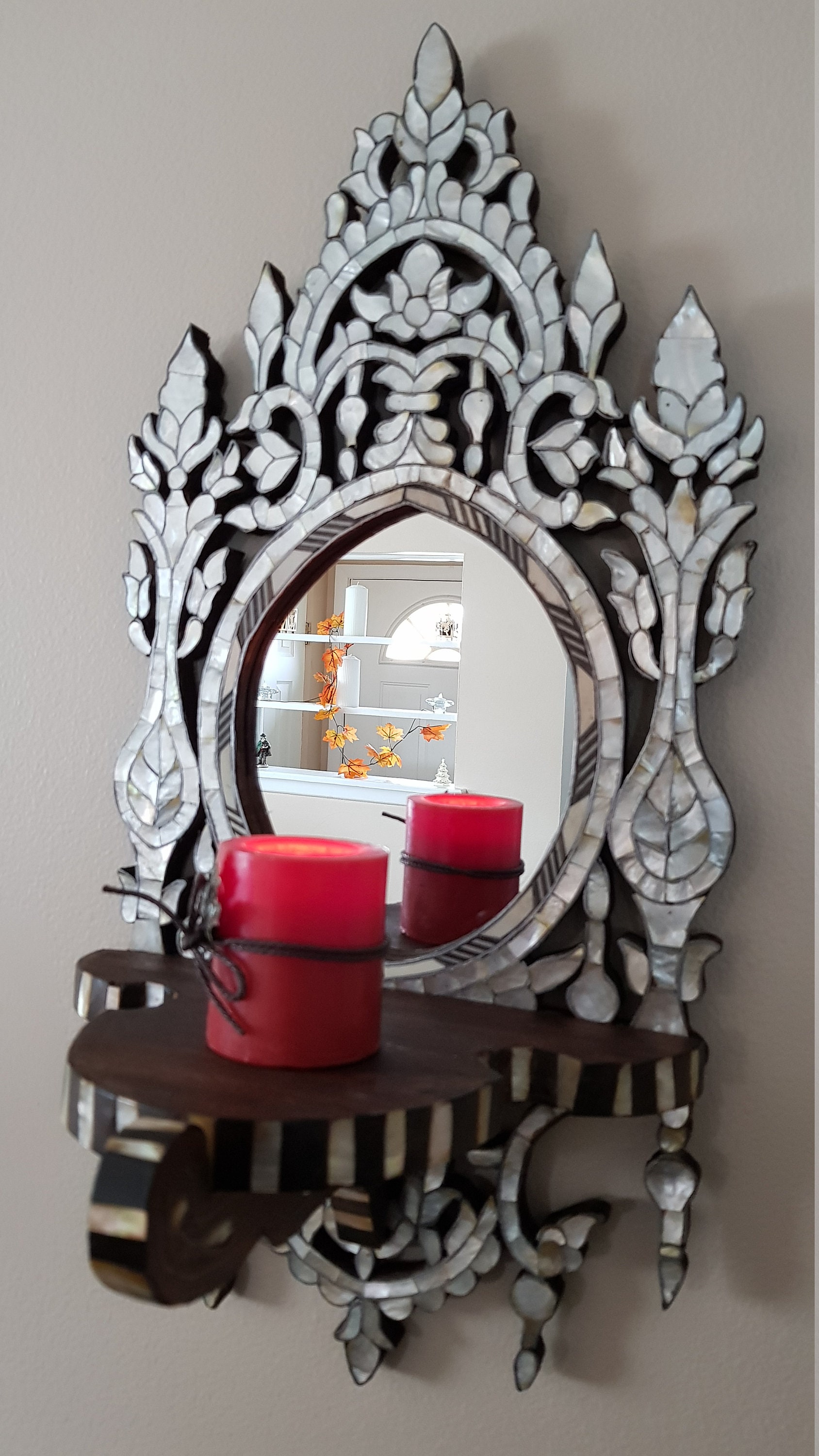 Soporte de vela de madera antigua totalmente incrustado con | Etsy