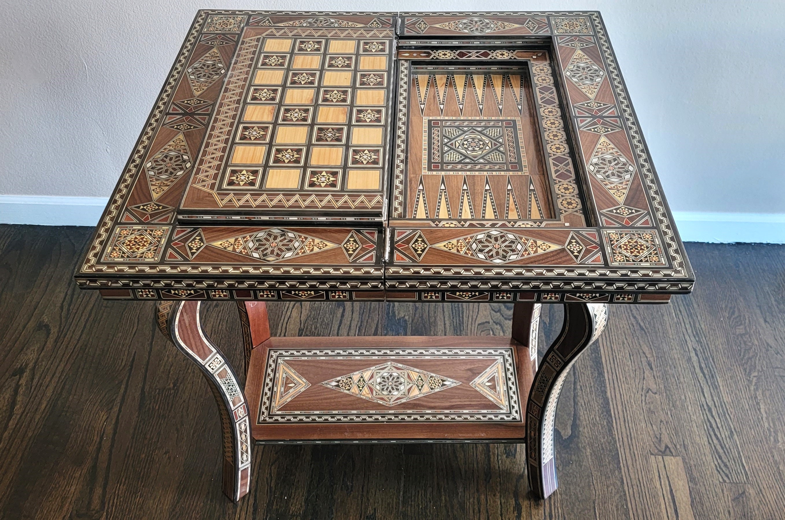 1960s Italian Inlaid Wood Multi Game Table With Roulette, Checkers/Chess,  Backgammon