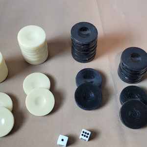 30 Pieces Checkers for Playing Board Games | Backgammon, Black and Maple OR Ivory color. Size 1.36 IN. Good quality.