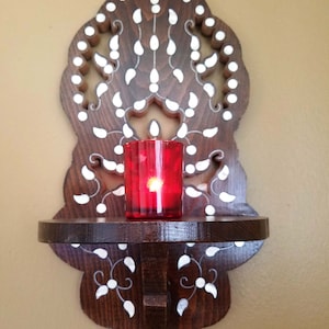 Candles holder, Wall Hanging, Handmade walnut Mother of pearl Inlay. Size 17.12 x 9.1x 6.5 in. Home Décor, Wall hanging.