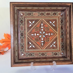 Wooden Tray Handmade Serving Tray inlaid with mosaic and mother-of-pearl. Phone Key Wallet Organizer Tray - Perfect Gift