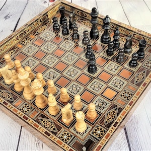 Schaakbord hoge kwaliteit, houten schaakbord &kaartspel Set (dubbel gezicht groen fluweel) . Handgemaakt, Maat 16''x16". geschenk voor Hem.