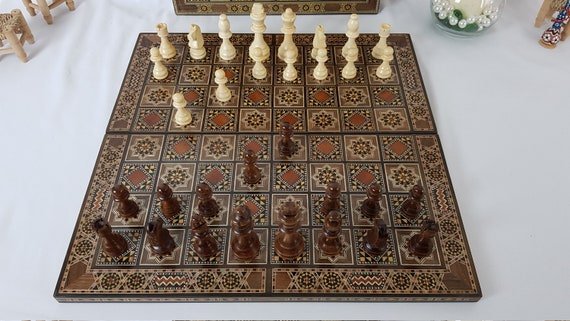 Chess Wooden Checkers Folding Board Game Box Set Vintage Checkers