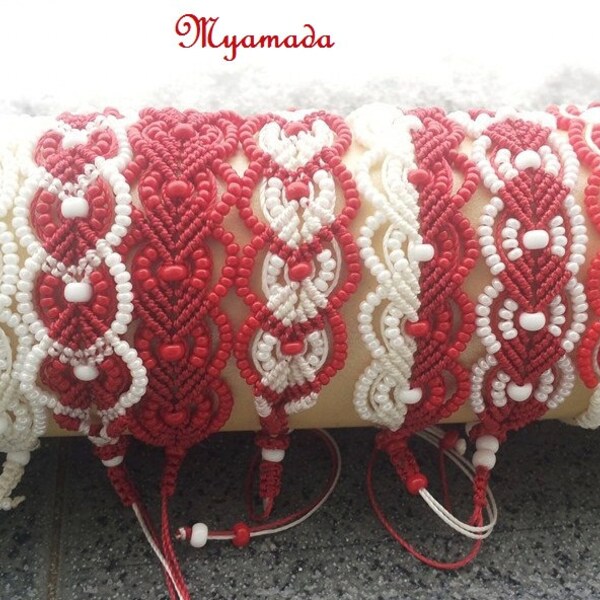 Red&White  micro macrame bracelets by Macramya