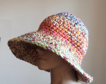 Multicolor Brimmed Hat, Womens Hat with Wide Brim, Crochet Colorful Hat, Floppy Hat, Flatter Hat, Cloche Hat, Stylish Hat, Elegant Winter