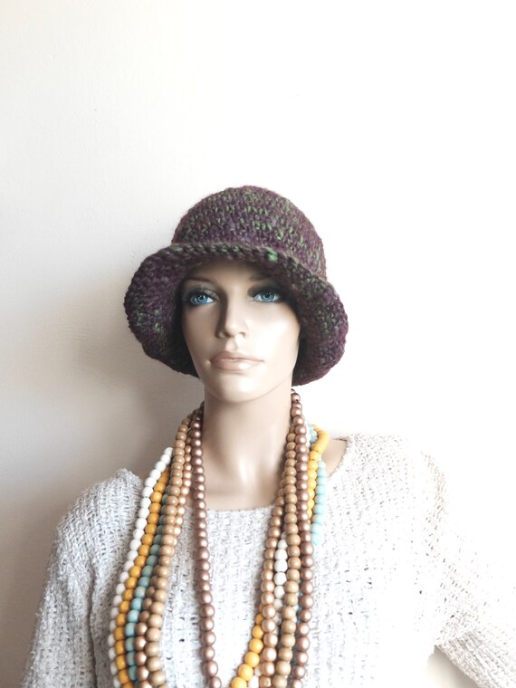 Warm hat, crochet brimmed hat, cloche hat, winter head, moldable brim, women's crocheted bowler, floppy hat, Christmas gift for her
