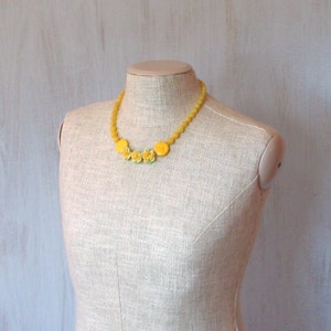 Yellow necklace with flowers For her Original spring jewelry Gemstones Howlite Marble stones Yellow Original Unique Perfect gift OOAK image 4
