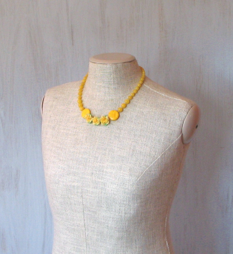 Yellow necklace with flowers For her Original spring jewelry Gemstones Howlite Marble stones Yellow Original Unique Perfect gift OOAK image 4
