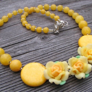 Yellow necklace with flowers For her Original spring jewelry Gemstones Howlite Marble stones Yellow Original Unique Perfect gift OOAK image 5