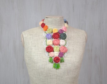 Wedding necklace, fairytale necklace, roses jewelry, floral choker, romantic collar, wearable art, inspirational statement necklace