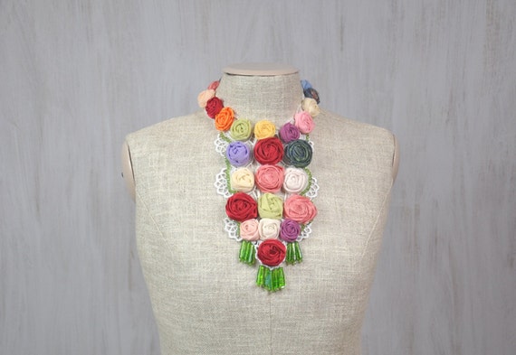 Wedding necklace, fairytale necklace, roses jewelry, floral choker, romantic collar, wearable art, inspirational statement necklace