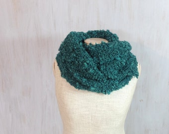 Chunky wool wrap, knit knitted soft scarf, dark green yarn, neck warmer, soft, thick wool, shawl, OOAK