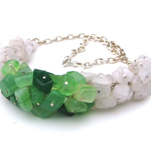Necklace with green agate and white quartze, for her, original necklace, gemstones, for her, white green, bulky, agate quartze, gift,OOAK zdjęcie 2