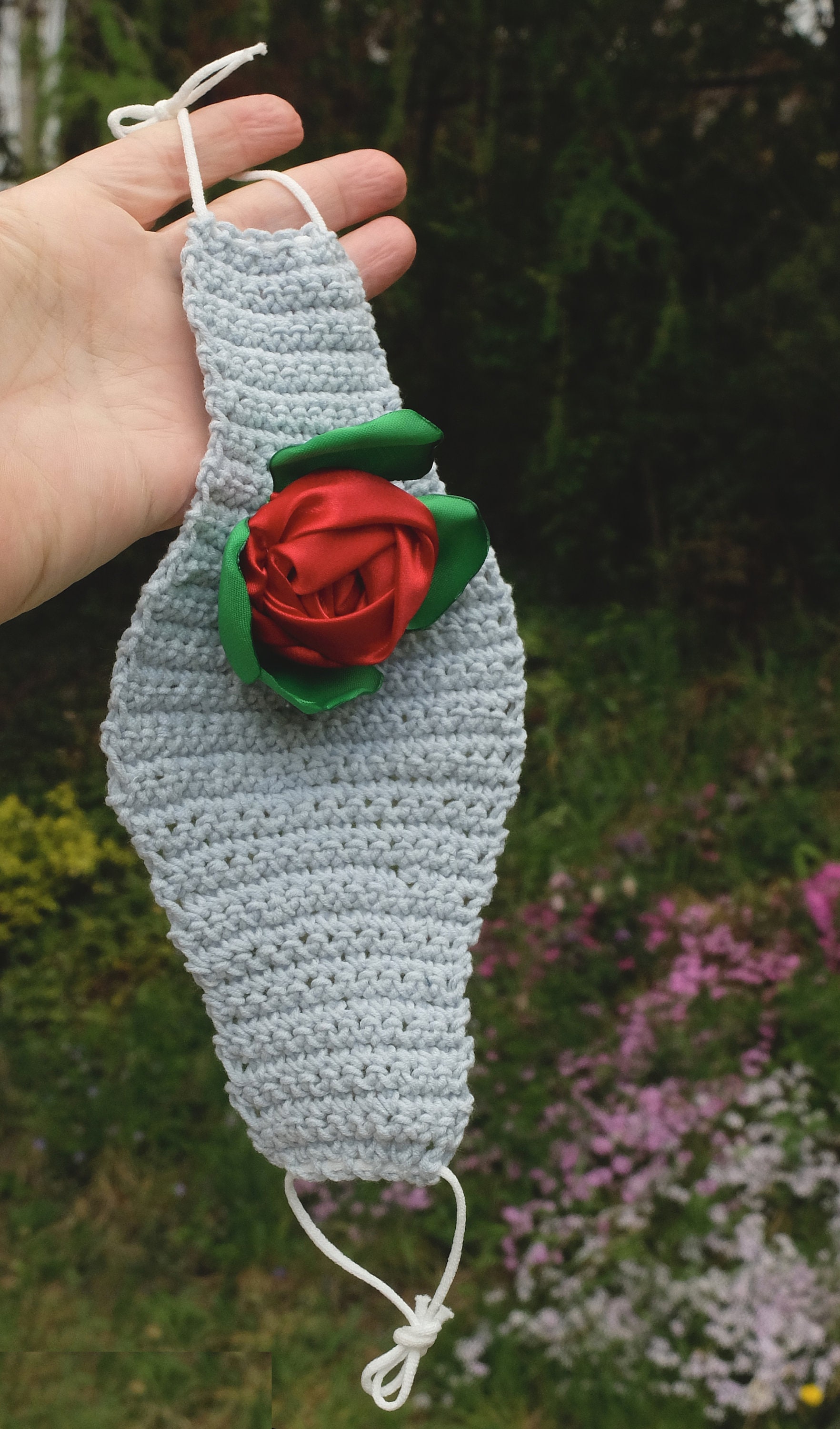 Crochet Face Mask, Red Rose Facemask, Floral Face Cover, Reusable Hat ...