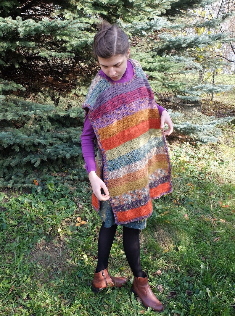 Crochet poncho, Gypsy cape, Colorful wool wrap, Blanket poncho, Boho clothing, Oversized, Bohemian clothing, Hippie clothes, Festival poncho zdjęcie 6