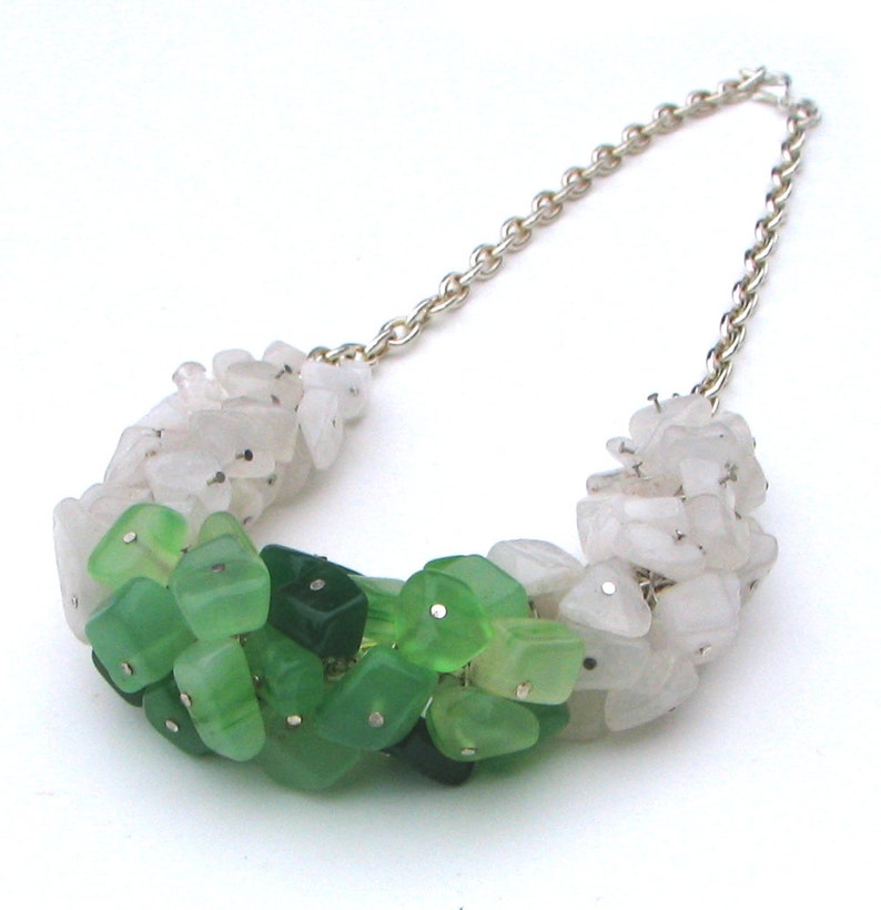 Necklace with green agate and white quartze, for her, original necklace, gemstones, for her, white green, bulky, agate quartze, gift,OOAK zdjęcie 3