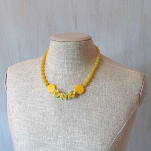 Yellow necklace with flowers For her Original spring jewelry Gemstones Howlite Marble stones Yellow Original Unique Perfect gift OOAK image 3