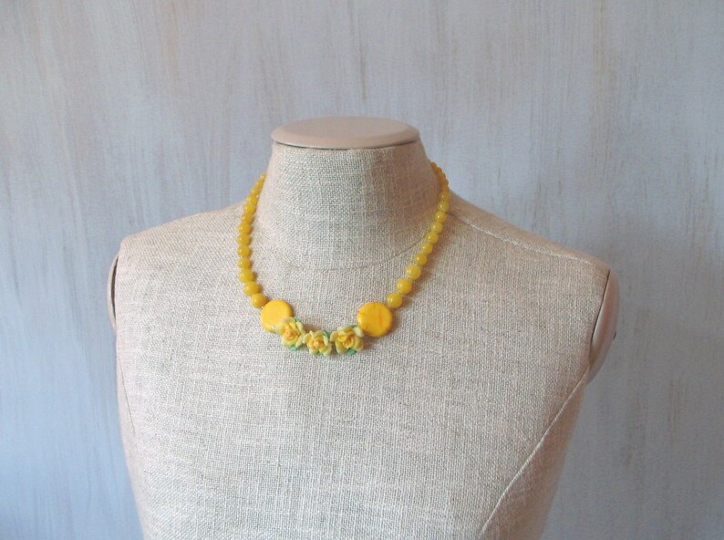 Yellow necklace with flowers For her Original spring jewelry Gemstones Howlite Marble stones Yellow Original Unique Perfect gift OOAK image 3