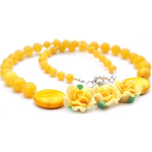 Yellow necklace with flowers For her Original spring jewelry Gemstones Howlite Marble stones Yellow Original Unique Perfect gift OOAK image 1