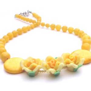Yellow necklace with flowers For her Original spring jewelry Gemstones Howlite Marble stones Yellow Original Unique Perfect gift OOAK image 2