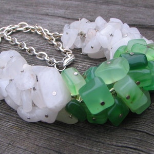 Necklace with green agate and white quartze, for her, original necklace, gemstones, for her, white green, bulky, agate quartze, gift,OOAK image 5
