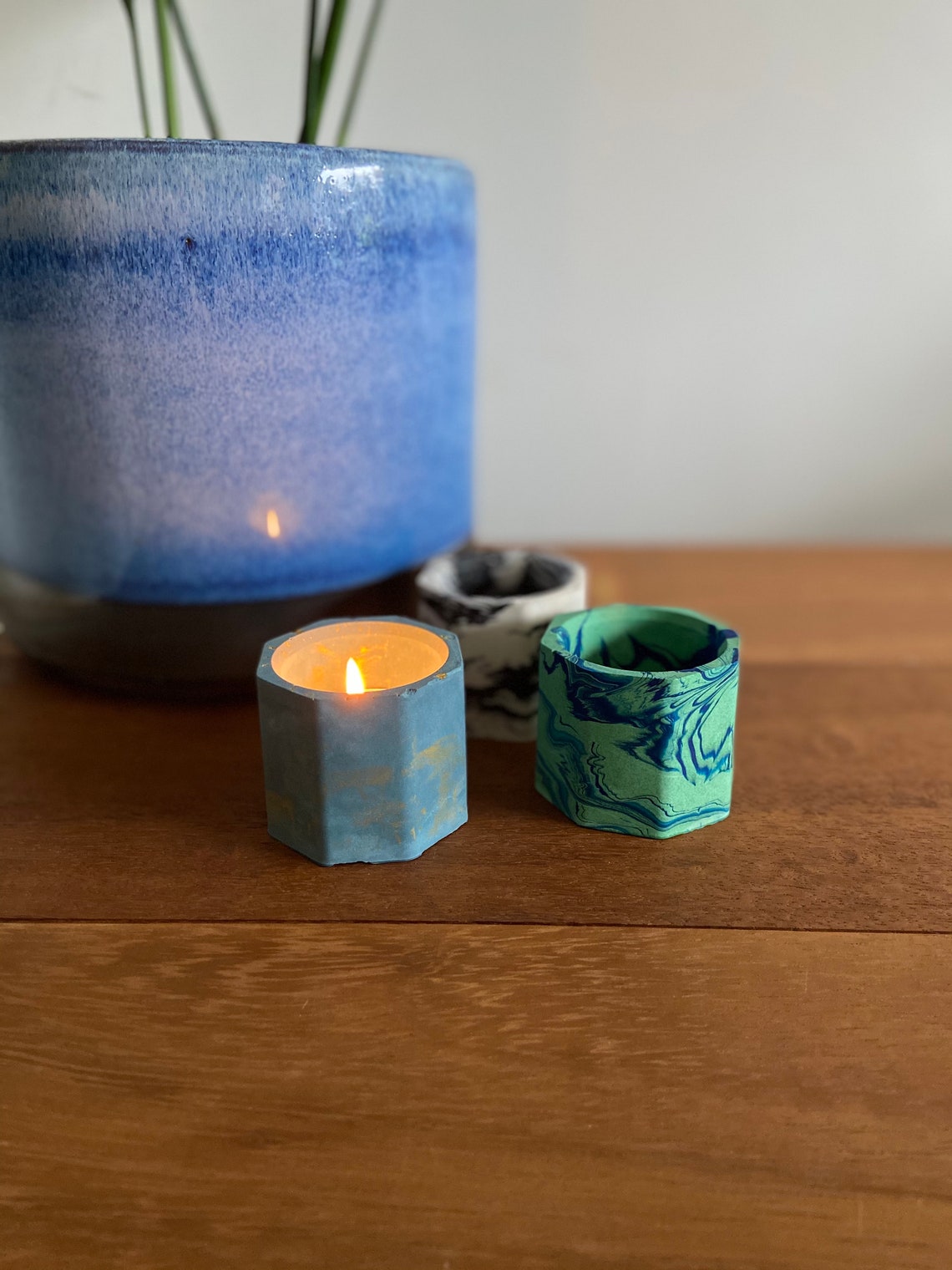 Jesmonite Candle Holder/Pot Black & White Etsy