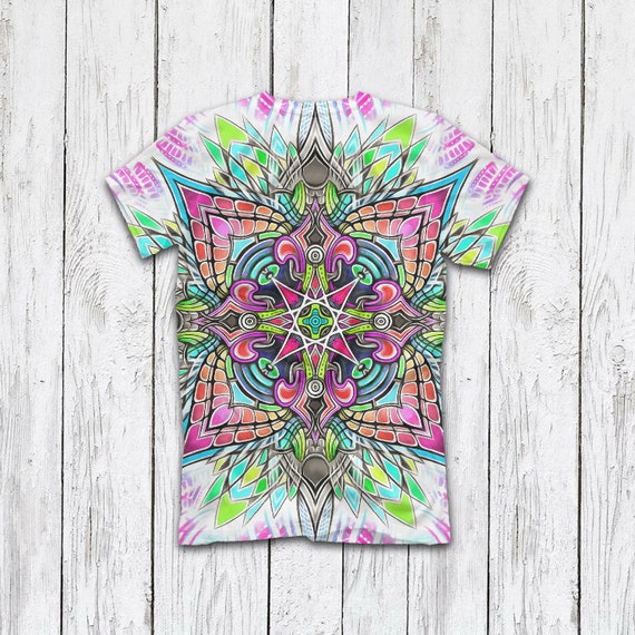 All Over print shirt colorful psychedelic tee mandala lsd EDM Stained-glass