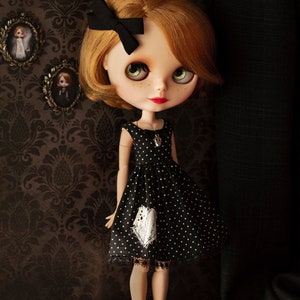 Blythe Halloween dress; Black polka dot dress